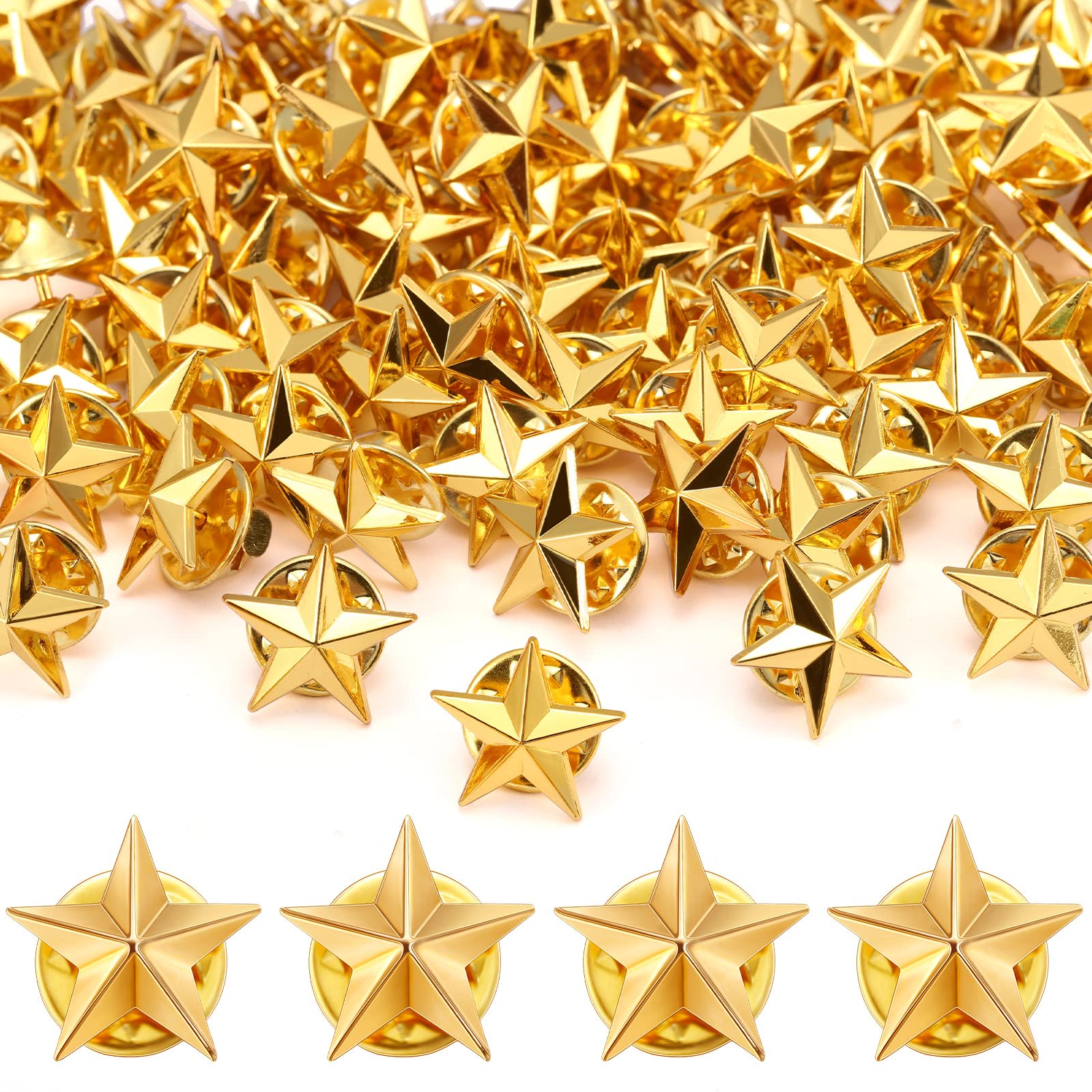 Fumete 100 Pcs Star Pins Bulk Star Badge Lapel Pins Star Brooches for Labor Day Veterans Day Memorial Day Party Costume Decor(Gold)