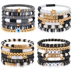 Capoda 28 Pcs Surfer Heishi Clay Bead Bracelet for Women Bohemian Bracelet Set Handmade Friendship Bracelet New Year Jewelry Gift(Stylish)