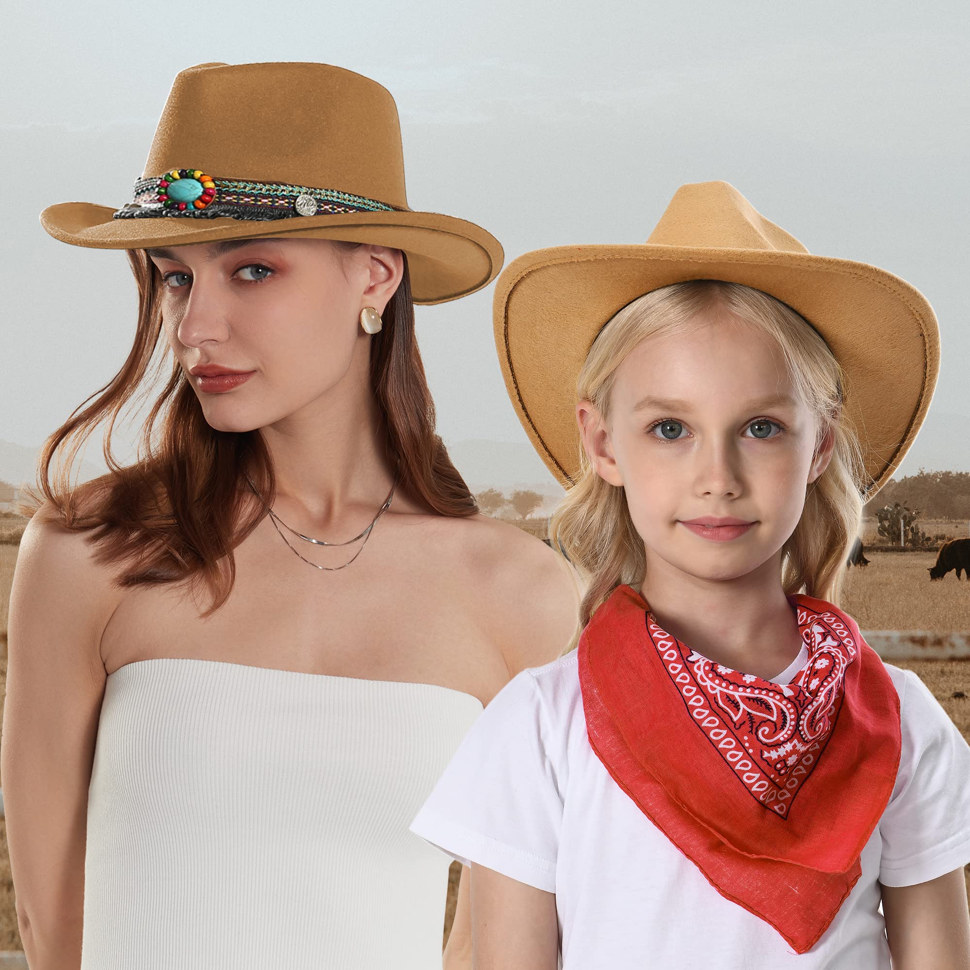 jingsha Cowboy Hat for Men Western Felt Cowgirl Hat with Belt for Men Women