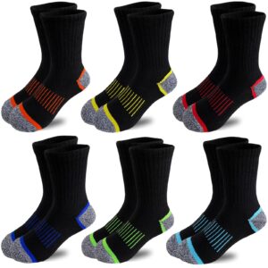 JAMEGIO 6 Pairs Boys' Cotton Crew Socks,Socks for Boys Age 3-10,Comfortable Stretch Cushioned Athletic Socks for Big Little kids(5-7T)