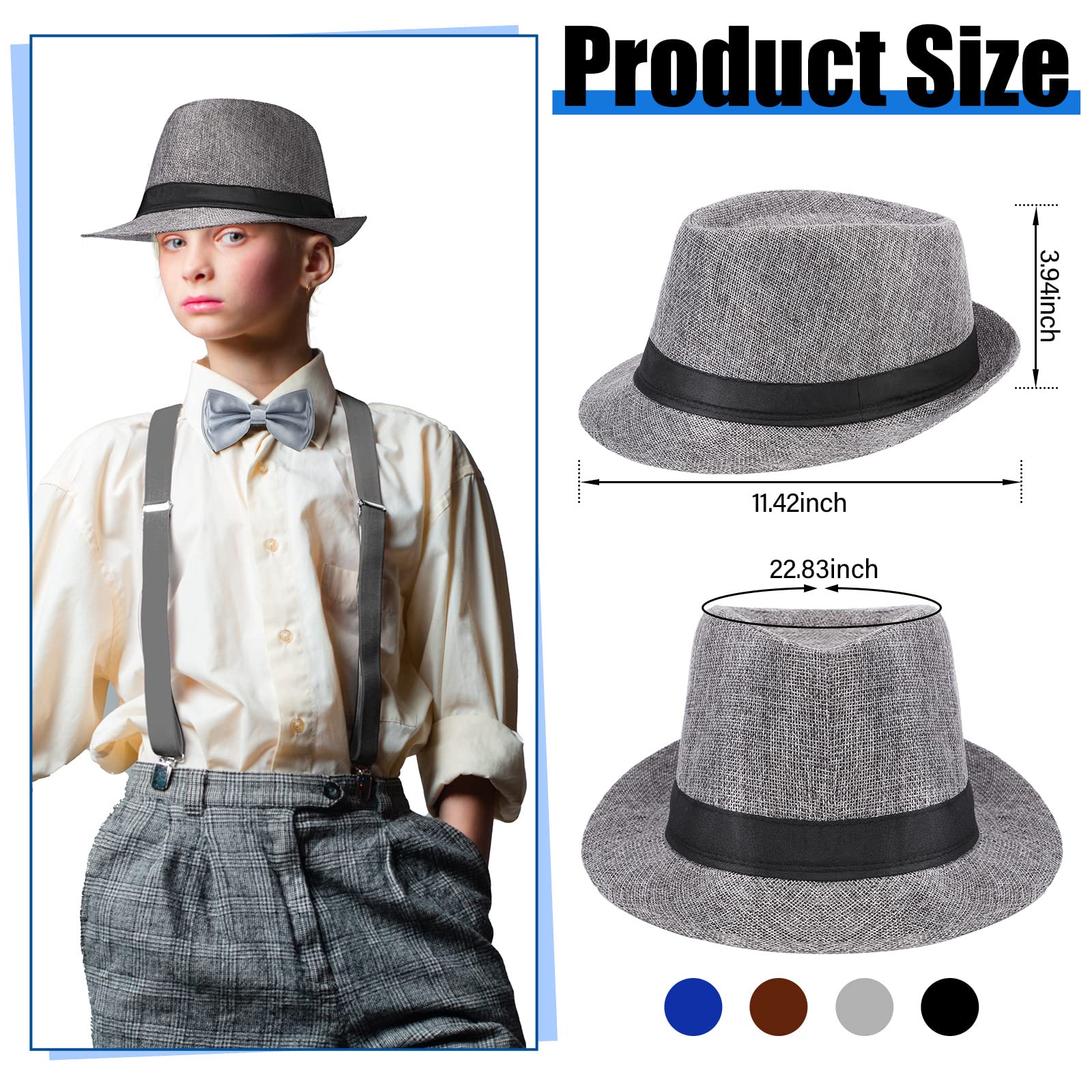 12 Pcs 1920s Mens Accessories 4 Gangster Hat Hat 4 Sets Bow Tie and Suspenders for Men Dress Suspenders Y Back Suspenders Pre Tied Bow Tie