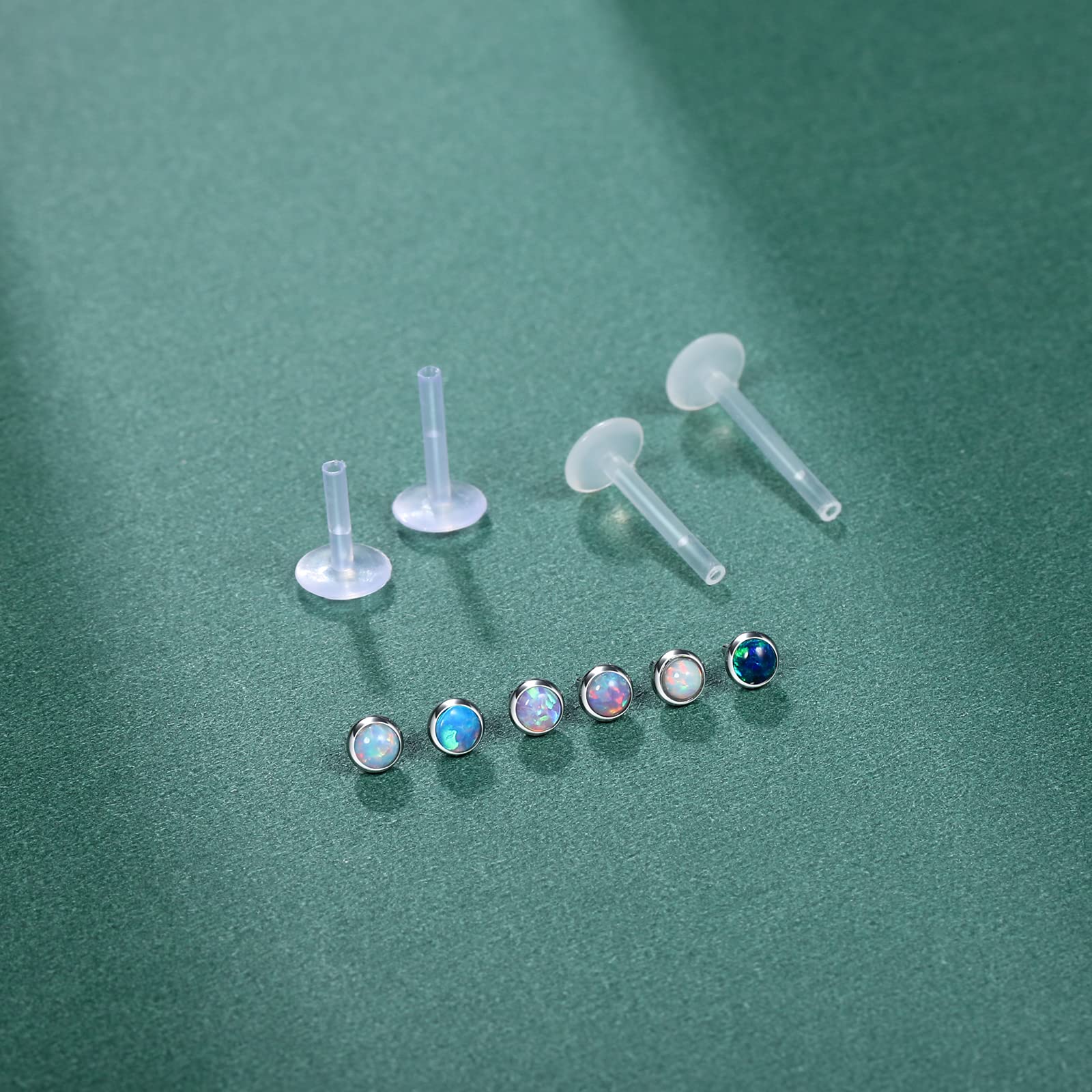 Aumeo 16G Clear Lip Labret Piercing Retainers Flexible Bioflex Acrylic Opal Labret Monroe Lip Ring Studs Ear Tragus Helix Cartilage Conch Piercing 6mm 8mm 10mm 12mm