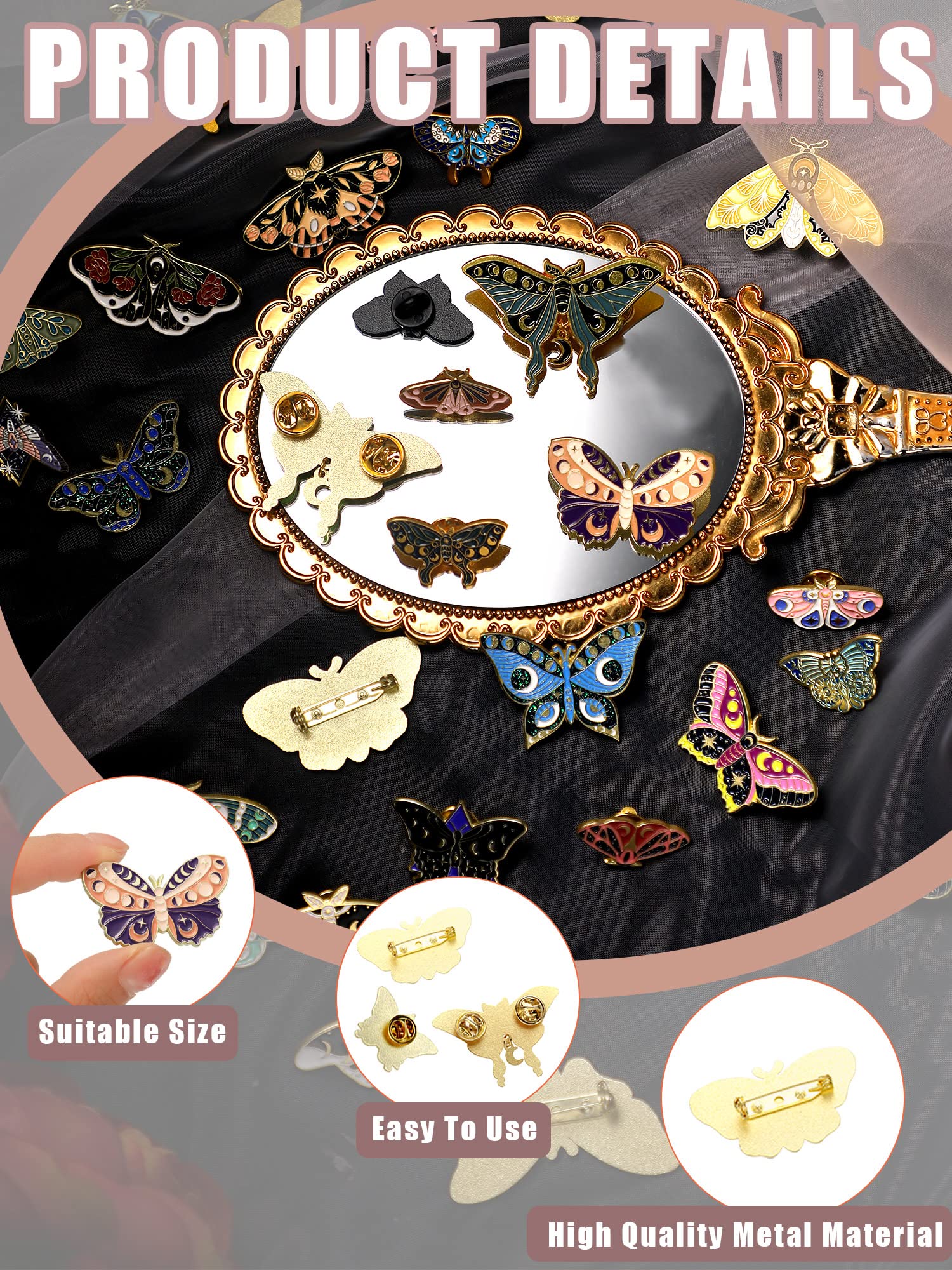 Ferraycle 20 Pieces Butterfly Enamel Pins Bulk for Backpack Cute Enamel Brooch Pins Set Moth Lapel Pins Steampunk Brooches Pins for Women Men Girls DIY Hats Clothes Badges Jacket Bags Gifts