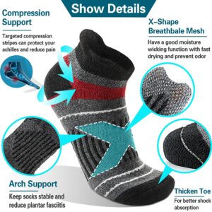 EBMORE Merino Wool Ankle Hiking Socks Compression Warm Winter Thermal Thick Cushion No Show Running Moisture Wicking Athletic Socks Gifts Stocking Stuffers for Men Women 6 Pairs(Color Mix，M)