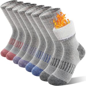 Sandsuced Kids Merino Wool Hiking Socks Girls Boys Winter Thermal Warm Cozy Boot Thick Cushion Gift Stocking Stuffers Socks 4 Pairs(Purle/Blue/Red/Grey,8-12 Years)