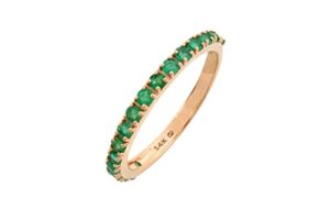 mirahi may birthstone half eternity band ring for women, 14k solid rose gold ring for girls, 2mm round cut emerald anniversary ring for her, 0.51 carat natural gemstone wedding ring (size us 7)