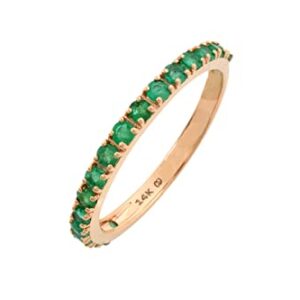 Mirahi May Birthstone Half Eternity Band Ring For Women, 14k Solid Rose Gold Ring For Girls, 2mm Round Cut Emerald Anniversary Ring For Her, 0.51 Carat Natural Gemstone Wedding Ring (Size US 7)