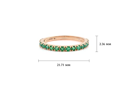 Mirahi May Birthstone Half Eternity Band Ring For Women, 14k Solid Rose Gold Ring For Girls, 2mm Round Cut Emerald Anniversary Ring For Her, 0.51 Carat Natural Gemstone Wedding Ring (Size US 7)