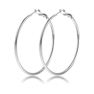 OOOPEL 2mm Sterling Silver Big Hoop Earrings For Women Sterling Silver Hoop Earrings Large Silver Hoop Earrings Womens Hypoallergenic Circle Endless Thin Hoop Oversize Silver Hoop Earrings For Women