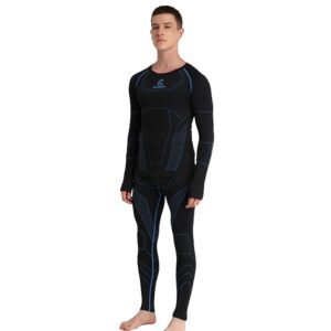 SEARIPE Mens Thermal Underwear, Ski Base Layer - Long Sleeve Compression Tops & Long Johns Bottom Sets Quick Drying (SE111,M-BK,S)