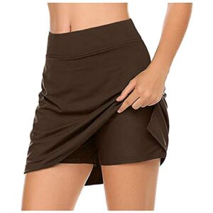 Women Pleated Tennis Skirt Shorts High Waisted Athletic Golf Skorts Workout Sports Yoga Womens Skirt Suit D-Brown