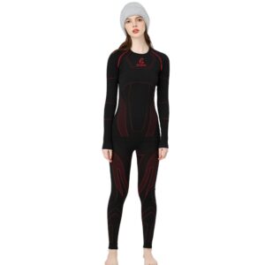 SEARIPE Women Thermal Underwear, Ski Base Layer - Long Sleeve Compression Tops & Long Johns Bottom Sets Quick Drying (SE111,W-BK,XS)