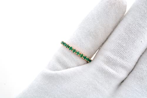 Mirahi May Birthstone Half Eternity Band Ring For Women, 14k Solid Rose Gold Ring For Girls, 2mm Round Cut Emerald Anniversary Ring For Her, 0.51 Carat Natural Gemstone Wedding Ring (Size US 7)