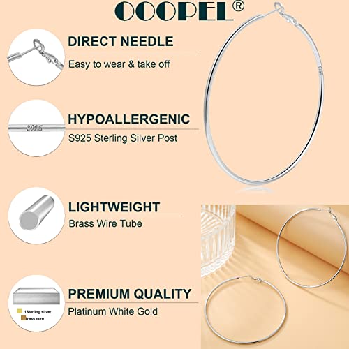 OOOPEL 2mm Sterling Silver Big Hoop Earrings For Women Sterling Silver Hoop Earrings Large Silver Hoop Earrings Womens Hypoallergenic Circle Endless Thin Hoop Oversize Silver Hoop Earrings For Women