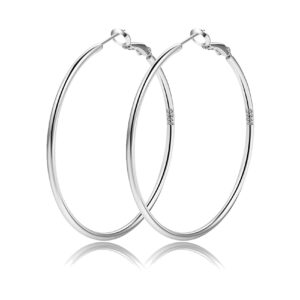 ooopel 2mm sterling silver big hoop earrings for women sterling silver hoop earrings large silver hoop earrings womens hypoallergenic circle endless thin hoop oversize silver hoop earrings for women