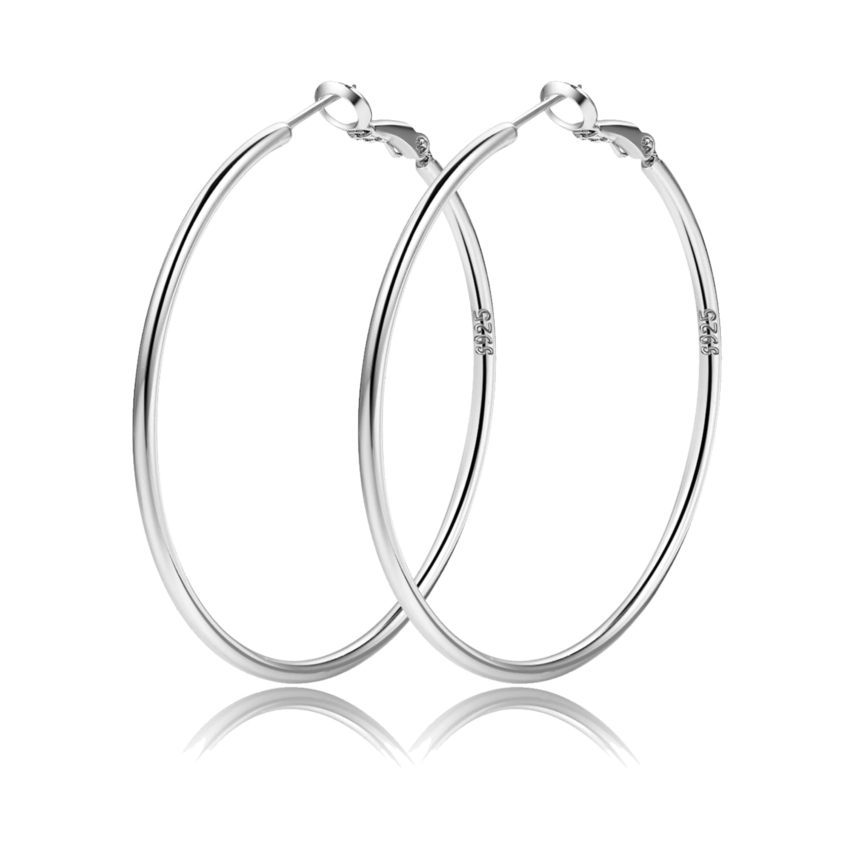 OOOPEL 2mm Sterling Silver Big Hoop Earrings For Women Sterling Silver Hoop Earrings Large Silver Hoop Earrings Womens Hypoallergenic Circle Endless Thin Hoop Oversize Silver Hoop Earrings For Women