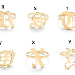 2 Pcs Letter Rings for Women Personalized Old English Name Rings Initial Rings 18K Gold Plated Adjustable Ring (gold silver G(2Pcs))