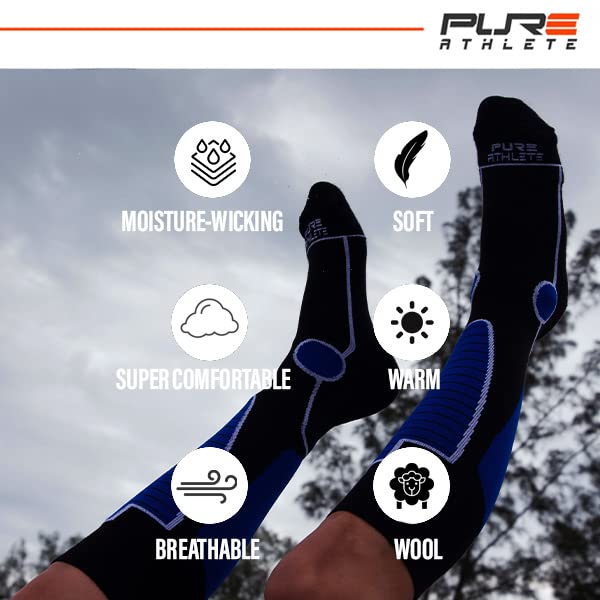 Pure Athlete Midweight Ski Socks - Warmest Winter Thermal Socks for Men Women Skiing Snowboarding Hiking Hunting (S, Black/Neon Pink)