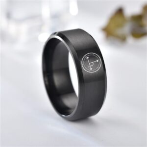 Black Plated Matte Sigil of Lilith Female Symbol of Power Ring, Stainless Steel Pagan Satanic Feminine Devil Lilith Seals Plain Ring Feminist Wedding Band for Her, Size 8