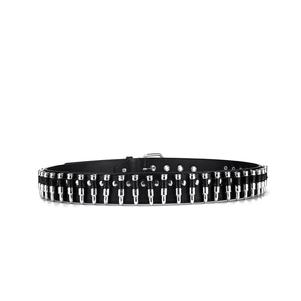 Rsleepd Bullet Studded Belt, Punk Rivet Belt Black Leather Rock Belt with Silver Bullet for Women Men