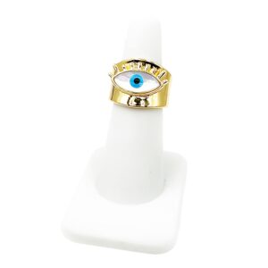 LESLIE BOULES 18K Gold Plated Evil Eye Ring Adjustable Size Jewelry for Women