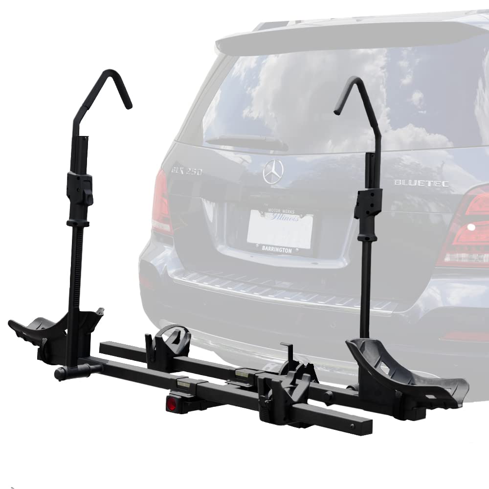 BV Bike Bicycle Hitch Mount Rack Carrier for Car Truck SUV for Standard Bikes, E-Bike, Fat Tire Bikes - Tray Style Smart Tilting Design (E-Bike/Fat Tire 2 Bike)