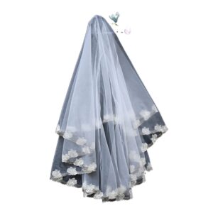 short veil white rose applique blusher veil wedding veils bride accessories for girlfriend exquisite bridal tulle flower edge wedding (color : white)