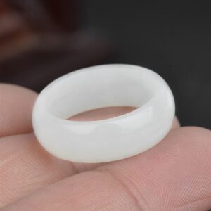 Oligage Natural Hetian White Jade Rings Jewelry Gemstone Band Ring Jade Stones for Women Men Jewellery Rings Natural Stone Jewelry (Ring Size : 6)