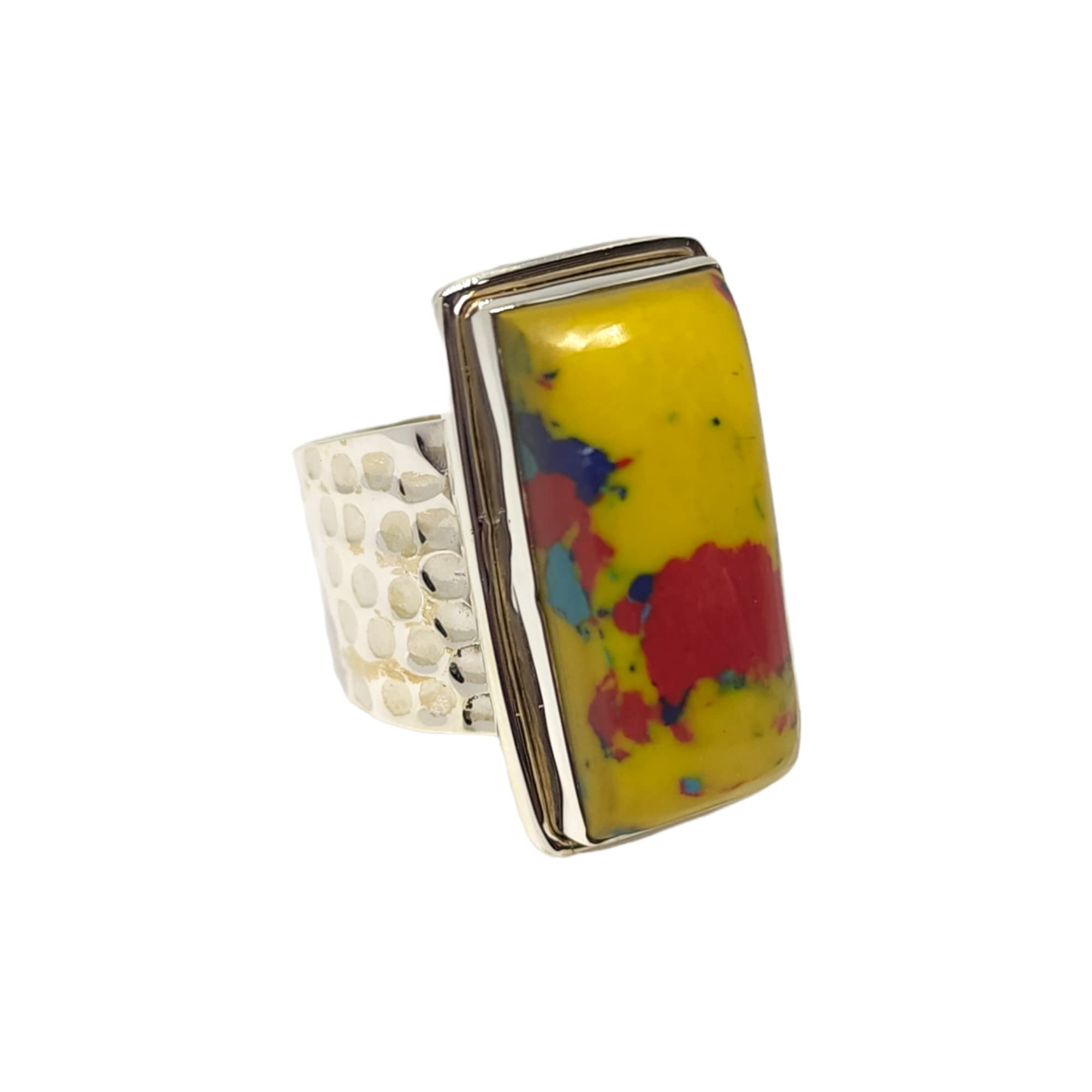 Yellow Turquoise Rectangle Ring for Women Hammered Gemstone Ring 925 Sterling Silver Jewelry Ring Gift for Her (8)