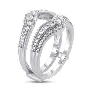 PVN Jewels 925 Sterling Silver Round CZ V Wrap Ring Guard Enhancer Rings Set Wedding Anniversary for Women 7.5