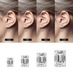 Stud Earrings for Women, S925 Sterling Silver 14K White Gold Plated Hypoallergenic Stud Earrings Emerald Cut Cubic Zirconia Sterling Silver Stud Earrings for Women Men