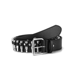 Rsleepd Bullet Studded Belt, Punk Rivet Belt Black Leather Rock Belt with Silver Bullet for Women Men