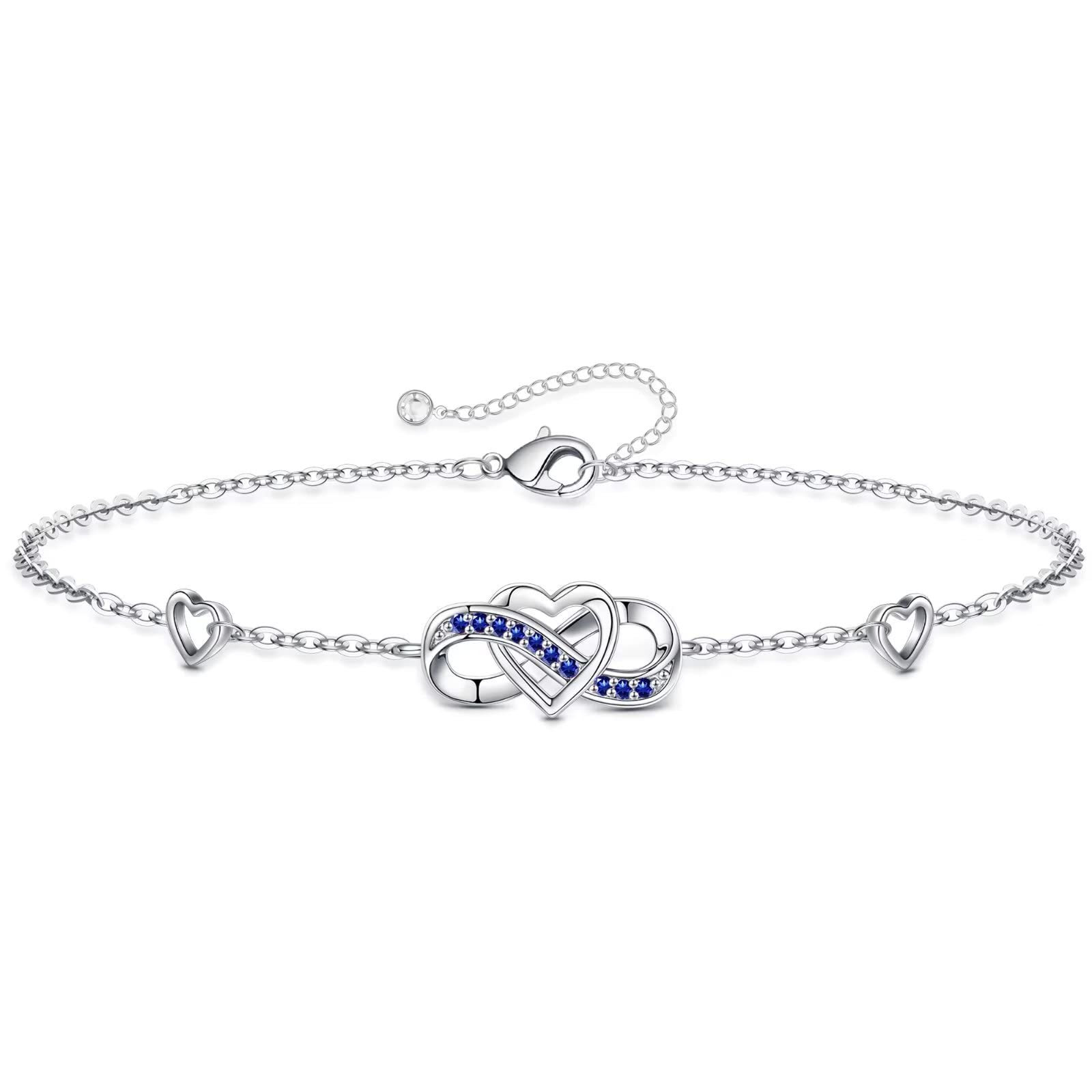 Memorjew Birthstone Bracelet for Women - 925 Sterling Silver Bracelet Gifts for Women, September Sapphire Birthstone Bracelet Charms Gifts Anniversary Mothers Day Birthday Gifts for Women