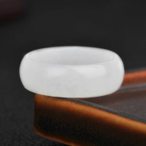 Oligage Natural Hetian White Jade Rings Jewelry Gemstone Band Ring Jade Stones for Women Men Jewellery Rings Natural Stone Jewelry (Ring Size : 6)