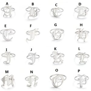 2 Pcs Letter Rings for Women Personalized Old English Name Rings Initial Rings 18K Gold Plated Adjustable Ring (gold silver G(2Pcs))