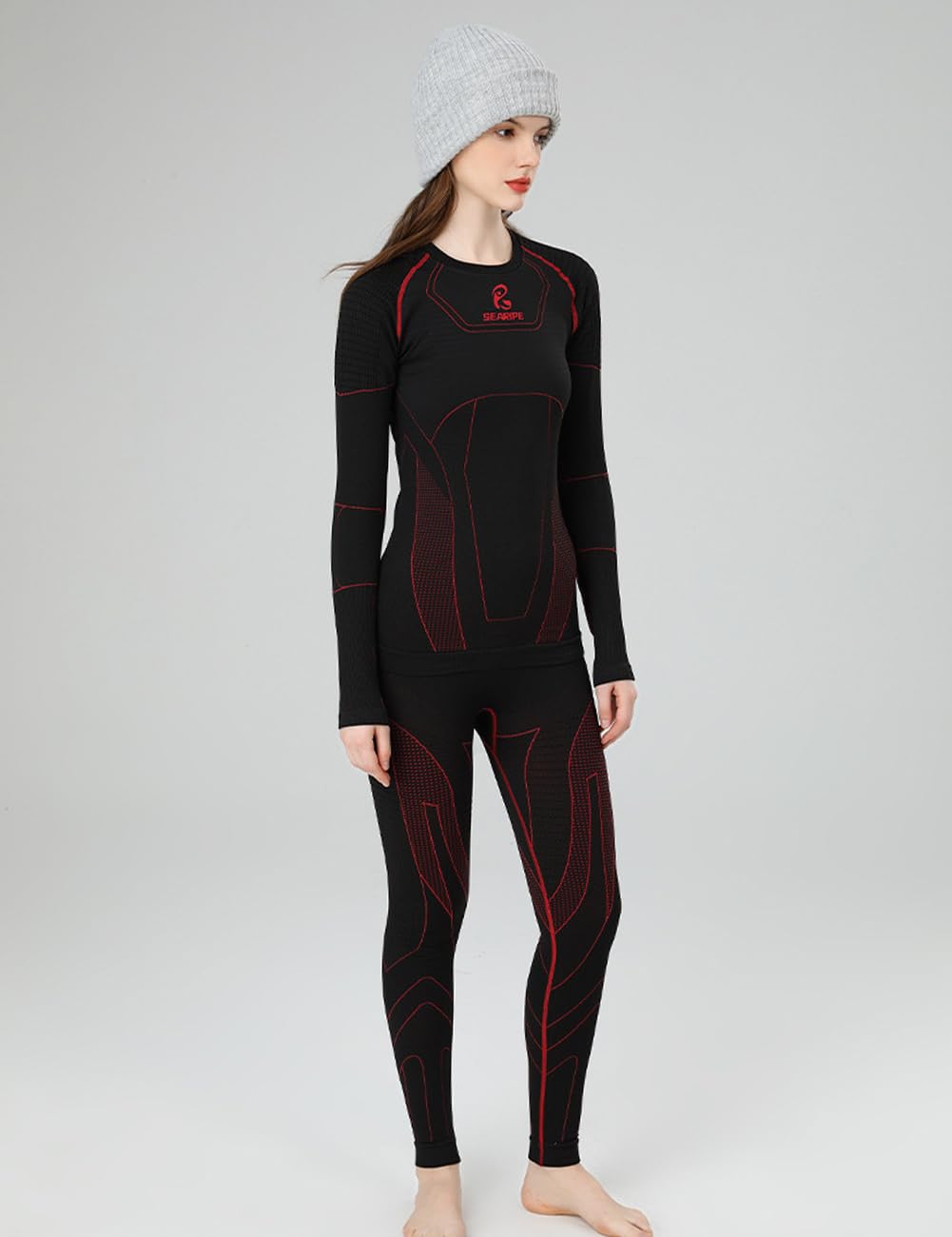 SEARIPE Women Thermal Underwear, Ski Base Layer - Long Sleeve Compression Tops & Long Johns Bottom Sets Quick Drying (SE111,W-BK,XS)