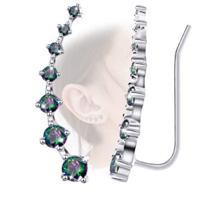 14K White Gold Plated Sterling Silver Earrings Ear Climber Earrings for Women Hypoallergenic Colorful Cubic Zirconia Ear Crawler Earrings Minimalist Fashion Women's Cartilage Illusion Earrings Gifts