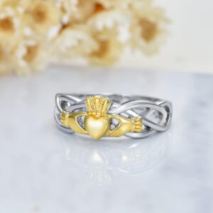 SEIYANG Claddagh Ring for Women - Real Sterling Silver & 14k Gold Plated with Fine Details - Irish Friendship Ring - Love, Friendship, Loyalty, Engagement, Marriage, Wedding - Celtic Jewelry for a Woman (8)