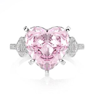 Women's S925 Silver Ring 15ct Heart Shaped High Carbon Diamond Ring Luxury Engagement Wedding Ring (5#-9#) (pink7)