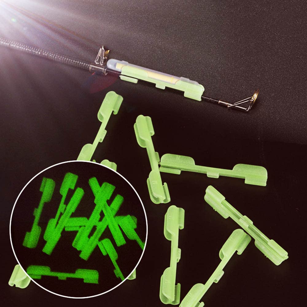 Fishing Glow Stick Clips Fishing Tube Connectors Rod Tip Glow Fluorescent Sticks Clip Holder for Rod Top Glow Stick Fixed (S (for Glow Stick 3mm), Glow Green A01 (for Rod Tip 1.2mm-2.6mm))