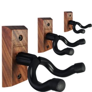 guitar wall mount 3 pack, black walnut wood guitar hanger, u-shaped guitar wall hanger mount, guitar holder hook stand wall for acoustic, electric guitar, banjo, bass, for guitar player men boy