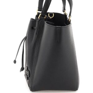 Tory Burch Women's McGraw Drawstring Leather Satchel Black Pebbled Leather Handbag