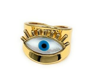 leslie boules 18k gold plated evil eye ring adjustable size jewelry for women