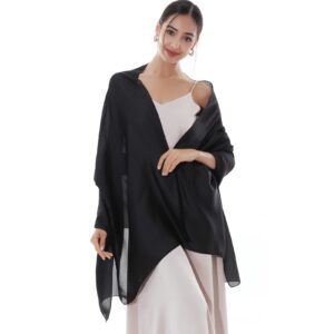 RIIQIICHY Pashmina Black Shawls Wraps for Women Evening dresses Like Chiffon Silk Scarf for Weddings