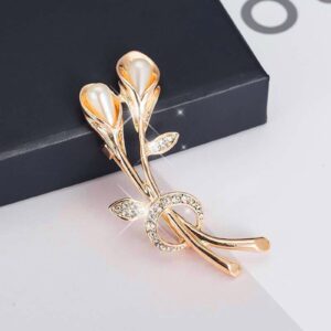 Blank Pin Temperament Fashion Elegant Artificial Flower Rhinestone Brooch Pin Brooch Wedding Brooch Jewelry Pin Breastpin Rhinestone Party Crystal Women Brooch (Gold, One Size)