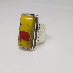 Yellow Turquoise Rectangle Ring for Women Hammered Gemstone Ring 925 Sterling Silver Jewelry Ring Gift for Her (8)