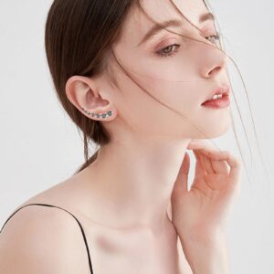 14K White Gold Plated Sterling Silver Earrings Ear Climber Earrings for Women Hypoallergenic Colorful Cubic Zirconia Ear Crawler Earrings Minimalist Fashion Women's Cartilage Illusion Earrings Gifts