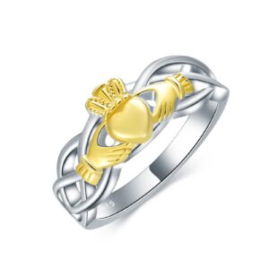 SEIYANG Claddagh Ring for Women - Real Sterling Silver & 14k Gold Plated with Fine Details - Irish Friendship Ring - Love, Friendship, Loyalty, Engagement, Marriage, Wedding - Celtic Jewelry for a Woman (8)