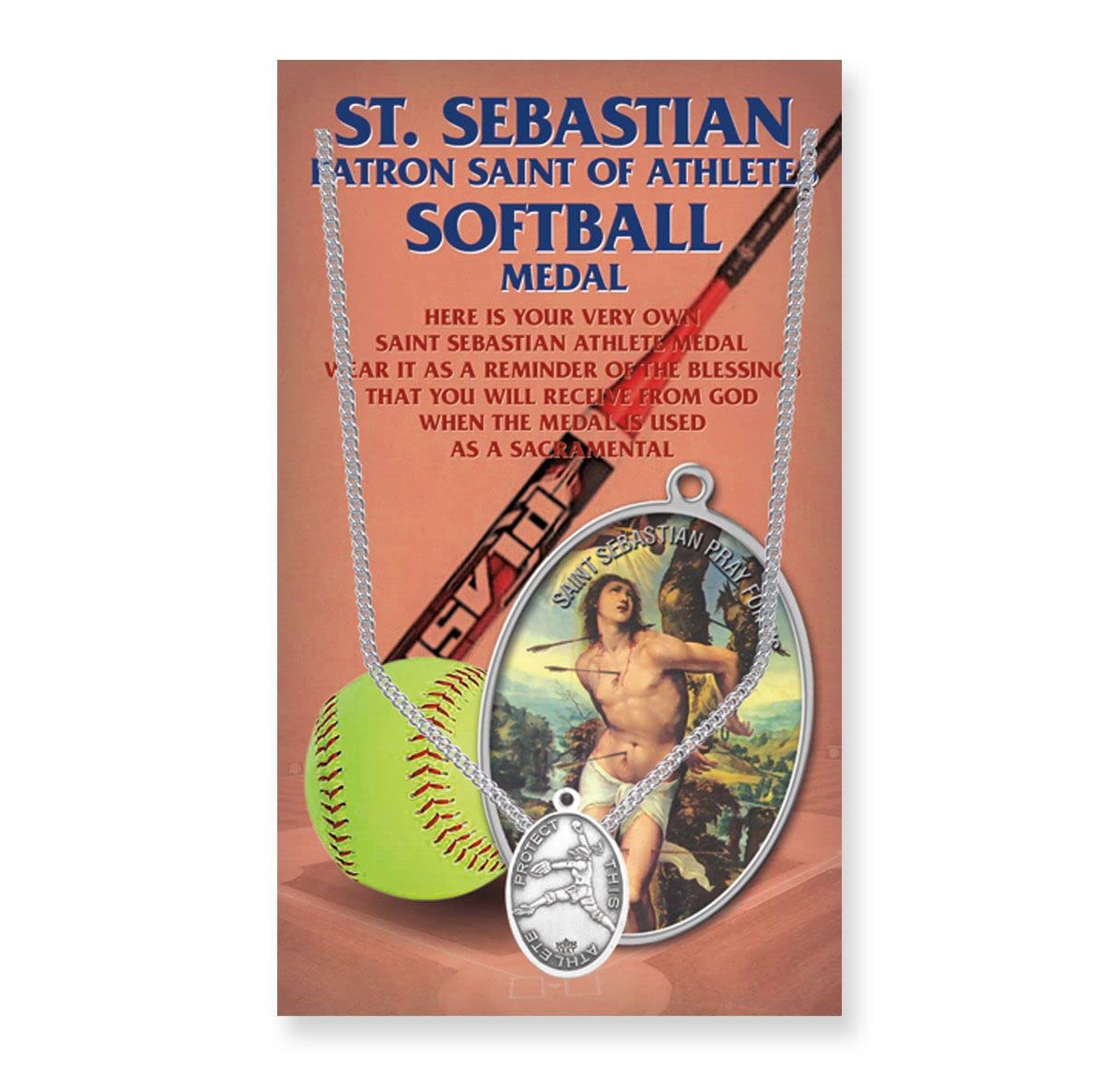 Women's Softball St. Sebastian Pewter Medal with Prayer Card