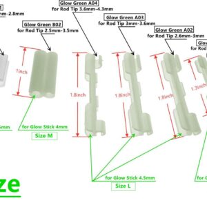 Fishing Glow Stick Clips Fishing Tube Connectors Rod Tip Glow Fluorescent Sticks Clip Holder for Rod Top Glow Stick Fixed (S (for Glow Stick 3mm), Glow Green A01 (for Rod Tip 1.2mm-2.6mm))